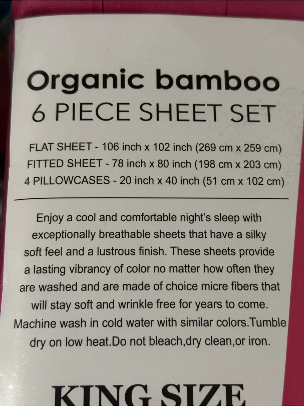 NWT King Size Fuchsia Sheet Set